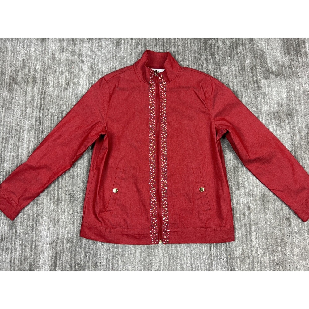 Draper's & Damon's Jacket Womens S Red Zip Rhinestone Star Embellished Mock Neck